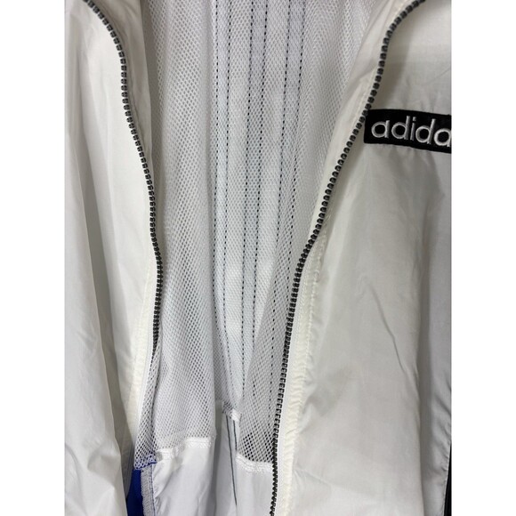 Adidas Windbreaker Jacket Mens M Colorblock White Blue Black Hooded Full Zip - Picture 8 of 16